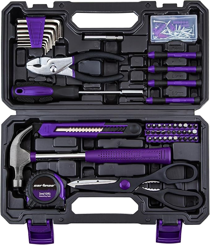 CARTMAN 126-Piece Home Tool Set Kit, Basic Household Hand Tools with Storage Case, Purple