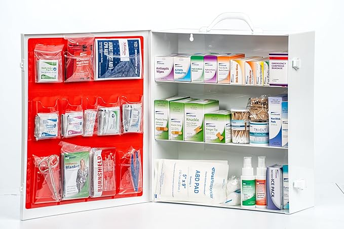 3-Shelf Metal 1st Aid Cabinet Class A, Large Capacity First Aid Wall Mount Medicine Cabinet, Secure Metal Med Box with Easy Access, Exceeds OSHA/ANSI Z308.1 2015, Over 600 Pieces