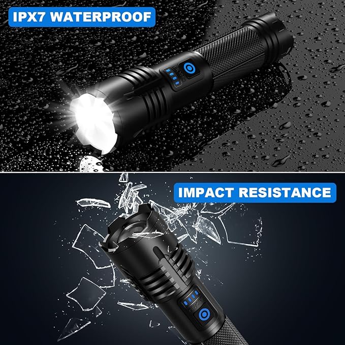 Rechargeable Flashlights High Lumens, 90,000 Lumens Super Bright Led Flashlights with USB Cable, Adjustable Powerful 5 Modes Waterproof Flashlight Handheld Flash Light for Home Camping