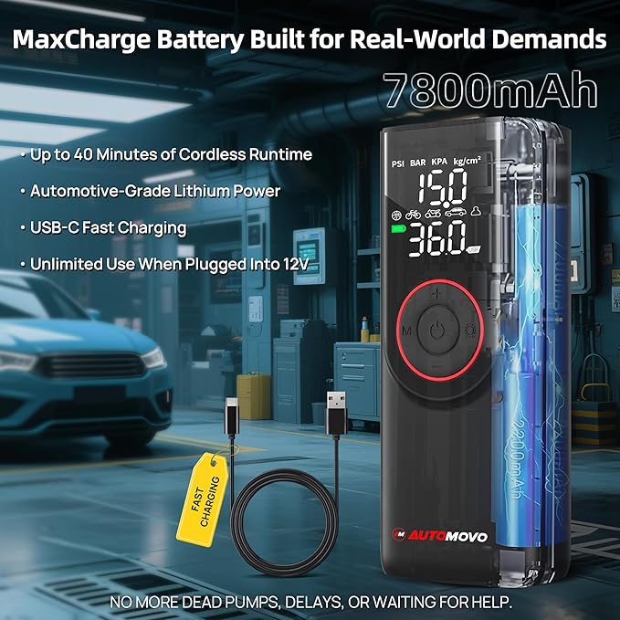 Tire Inflator Portable Air Compressor-3X Faster Inflation, 150PSI Air Pump for Car Tires with Digital Pressure Gauge/LED Light, Portable Tire Inflator for Car, Motorcycle, Bike, Ball