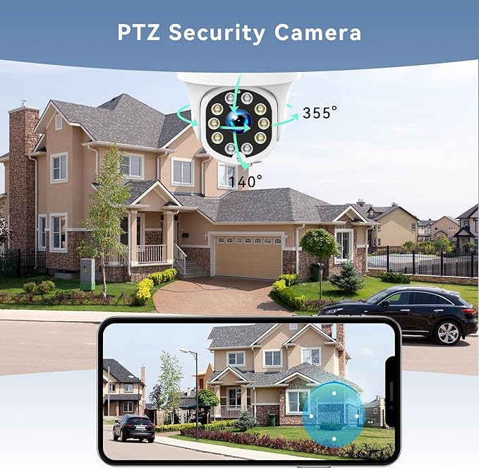 5MP Wireless Home Security Camera System with 12.5" Monitor, 4PCS CCTV PTZ Camera Security System Support 5G/2.4G WiFi, Motion Detection, Color Night Vision, 4K 10CH NVR with 1TB Hard Drive