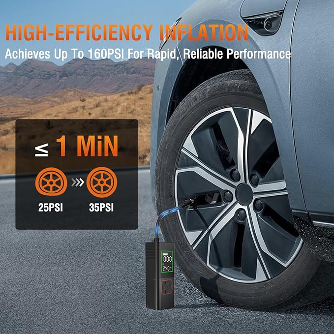 Tire Inflator Portable Air Compressor, 160PSI Cordless Air Pump for Car Tires, Portable Tire Inflator with LED, Electric Bike Tire Pump for Cars, Bikes, Motorcycles, Balls