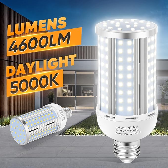 6 Pack 36W Corn LED Light Bulb,(320 Watt Equivalent)Fanless E26/E39 Medium/Large Mogul Base LED Cob Lamp 5000K Daylight 5,400LM for Outdoor Indoor Garage Warehouse Factory Workshop Street Backyard