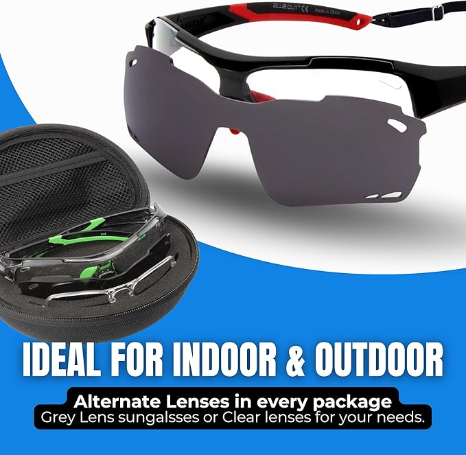 BLUE CUT Sports Safety Goggles Interchangeable Sun Lens Anti Fog UV Protection Indoor Outdoor Pickleball Cycling Basketball
