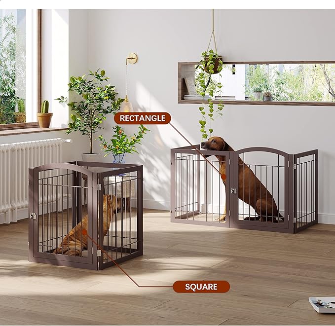 JSB 96-inch Extra Wide 30-inch Tall Dog gate with Door Walk Through, Freestanding Pet Gate for Halls, Stairs & Home, Pet Puppy Safety Dog Fence with 2PCS Support Feet (Espresso)