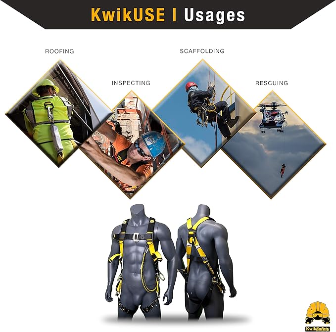 KwikSafety - Charlotte, NC - SUPERCELL Safety Harness [PREMIUM SHOULDER PADDING] ANSI OSHA Full Body Fall Protection Work Equipment | Construction Tower Climbing Roofing