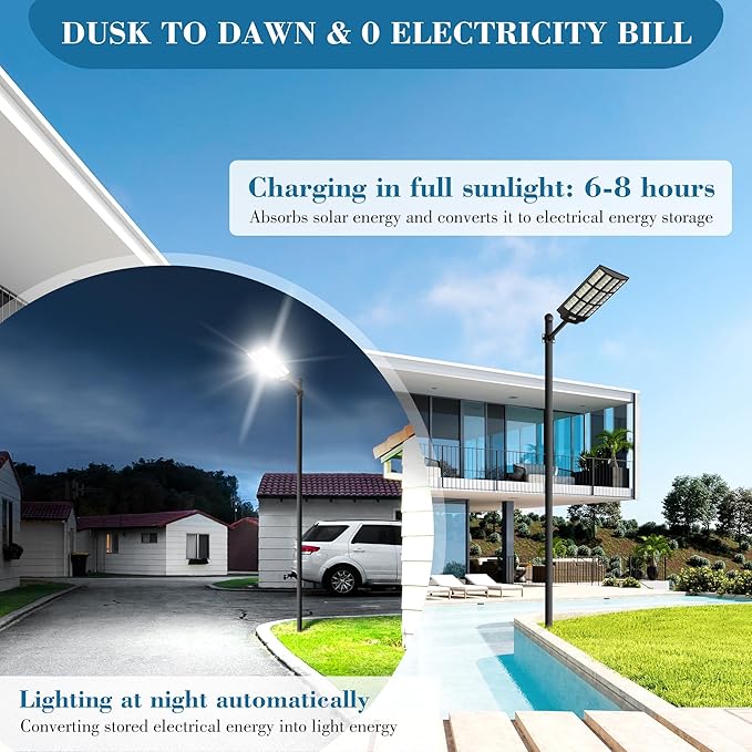 10000W Solar Street Lights - Wide Angle Solar Lights Outdoor Motion Sensor, Commercial Parking Lot Light Dusk to Dawn, 7000K LED Street Light IP66 Waterproof with Remote Control (1Pack)