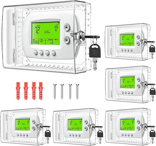 TRJ 6 PCS Large Thermostat Lock Box with Key - Clear Cover for AC on Wall - Lockable Box Fits 4" Hx6 W or Smaller