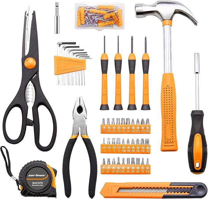 CARTMAN 126-Piece Home Tool Set Kit, Basic Household Hand Tools with Storage Case, Orange