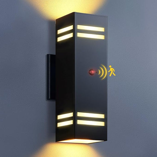 KIZON Motion Sensor Outdoor Lights, Modern Outdoor Wall Lights Black Exterior Lighting Fixture Wall Mount, Aluminum Motion Detector Lights for House Porch Front Door