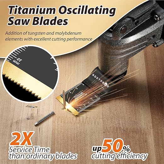 54 PCS Oscillating Saw Blades Professional Universal Wood Multitool Blades Titanium Oscillating Tool Blade for Metal Nails, Wood and Plastic Multi Tool Blades Kits Fit All Models (54PCS)