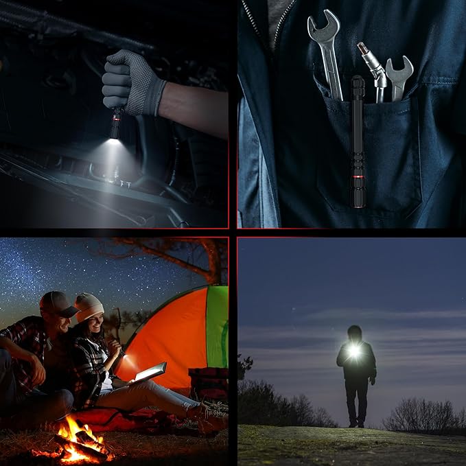 FORTO Rechargeable Pen Light Flashlight, 400 Lumens Small Pocket Flashlight with Clip, IP67 Waterproof, 2 Light Modes, 3-Color Battery Indicator, Type-C Charging, for Inspection,Emergency（4 Pack）