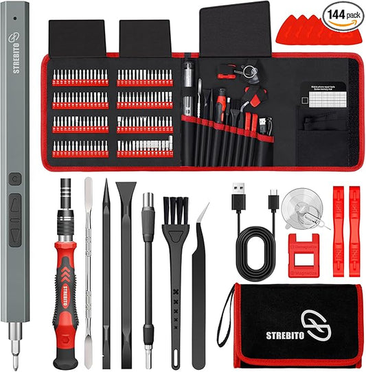 STREBITO Mini Electric Screwdriver Set 144-Piece Electric Precision Screwdriver, 3.7V Power Screwdriver Cordless, Rechargeable Small Electric Screwdriver Kit, PC Electronic Phone RC Drone Repair Tool