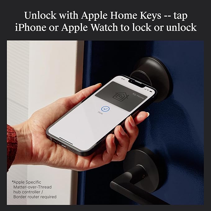 Level Lock+ (Matter) Smart Lock - World's Smallest, Most Advanced Matter-Over-Thread Deadbolt Plus Apple Home Key - Keyless and Remote Access via Apple, Alexa, Google Home, SmartThings (Matte Black)