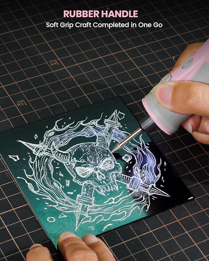 Rotary Tool Kit, Cordless Rotary Tool with LED Lights, 8V, 5-Speed, 5000-28000RPM, 2.0Ah Battery, Upgraded Accessories, for Carving, Engraving, Sanding, Polishing, Cutting and Pet Nails, Pink