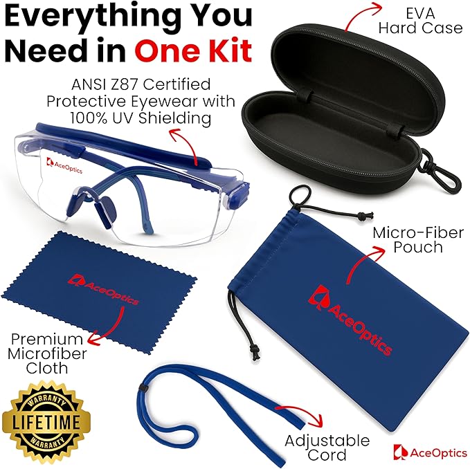 Safety Glasses & Goggles – ANSI Z87, Adjustable, 5X Anti-Fog ClearShield™ Lenses, Includes Premium EVA Hard Case