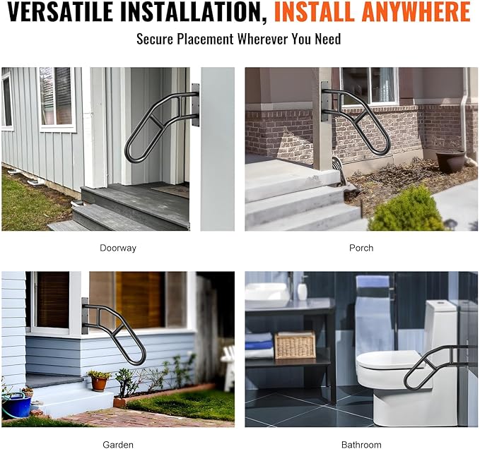 VEVOR Handrails for Outdoor Steps, 29" Length Wall Mount Safety Railings for 1-3 Steps, U-Shaped Handrail with Matte Black Finished, Stair Handrails for Kids, Elderly, Pregnant Women, Disabled 2 PCS