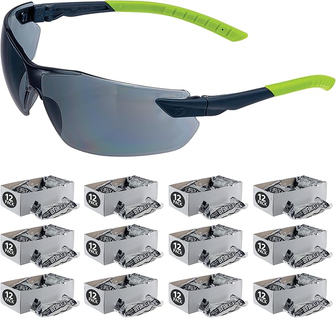 Veratti Toretto Safety Glasses, Anti-Fog Gray Lens, ANSI Z87.1 Certified, Gray/Green Frame, Affordable Eyewear