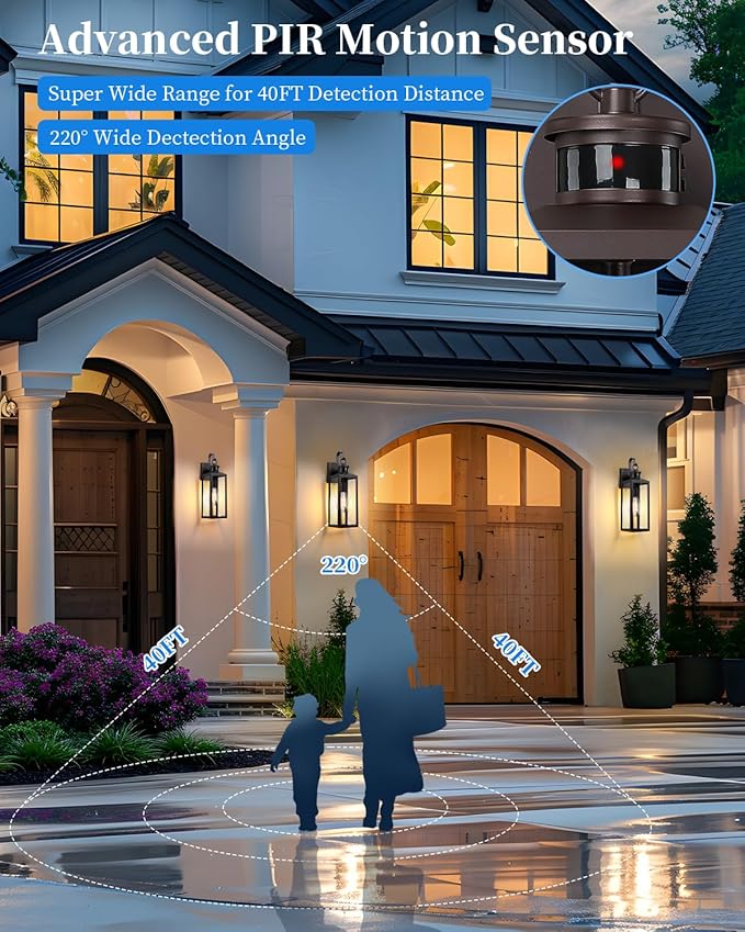 17'' Motion Sensor Outdoor Lights Wall Mount, Dusk to Dawn Exterior Light Fixture, Waterproof Anti-Rust Porch Light Outside Wall Lights for House, Brown Wall Sconce Lanterns with Clear Glass, 2 Pack