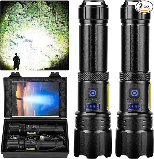 Rechargeable Flashlight, 99,000 Lumens Super Bright Flash Light, 7 Modes with COB Work Light, IPX6 Waterproof, Powerful Handheld LED Flashlights for Camping, Hiking