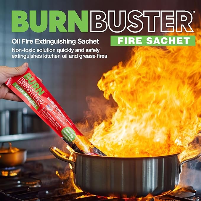 2-Pack BurnBuster Battery Fire Sachet for Oil & Grease Fires for Home and Outdoor Use - Fire Suppressant for Kitchens, Stove-Top and Oven Suitable - Non-Toxic 7 oz. Sachet, Made in USA