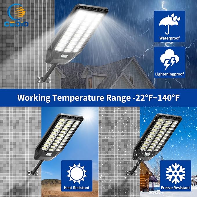 CEDIO Solar Street Lights Outdoor, 9800W Solar Lights Outdoor, 450000 Lumens LED Street Light Waterproof IP67 Dusk to Dawn,LED Flood Light with Motion Sensor (9800w-2PC)