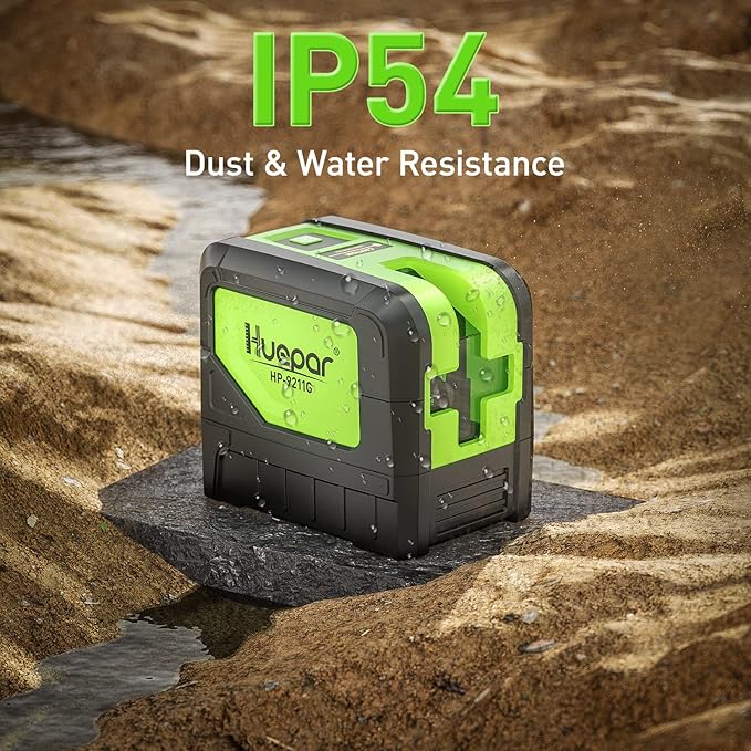 Laser Level with 2 Plumb Dots - Huepar 2 Plumb Points and 2 Cross Line Alignment Laser Level Tool with 180° Wide Angle, 2 In 1 Multi-Use Green Plumb Laser Self Leveling Laser Leveler - 9211G