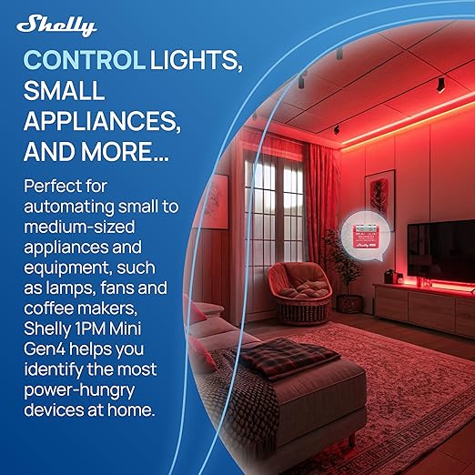 Shelly 1PM Mini Gen4 | Wi-Fi, Zigbee, Matter Smart Relay Switch with Power Metering, 1-Channel 8A | Home Automation | Alexa, SmartThings, Google, Apple HomeKit Compatible | iOS Android App (2 Pack)