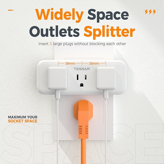 Multi Plug Outlet Splitter, TESSAN Surge Protector Wall Plug Splitter with 5 Outlet Extender, 3-Sided Charging Station for School Home Office Dorm Room Essentials