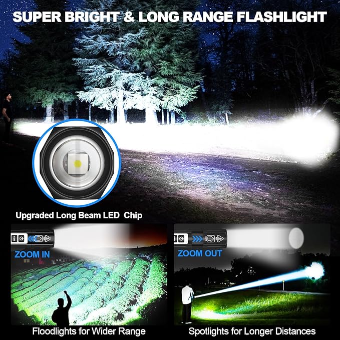 Rechargeable Magnetic Flashlights 20000 High Lumens - Super Bright Long Beam LED Powerful Small Flashlight 8 Modes with COB Work Light, Dual Button Tactical Pocket Flashlight for Camping Emergency