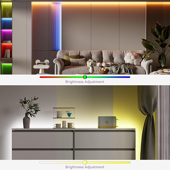 MIWISE RGB COB LED Strip Light 20ft/6.1m,Color Changing Dimmable Strip Light DC24V,Multicolor Flexible Tape Light 10mm Width,for TV,Bedroom,Party DIY Decoration(Power Supply&Controller NOT Included)