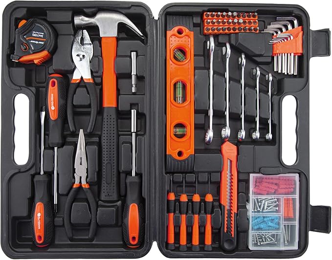 CARTMAN 152-Piece Basic Household Hand Tool Set,with Toolbox Storage Case, All Purpose Home Tool Kit Includes Essential Tools for Office College Repairs Orange