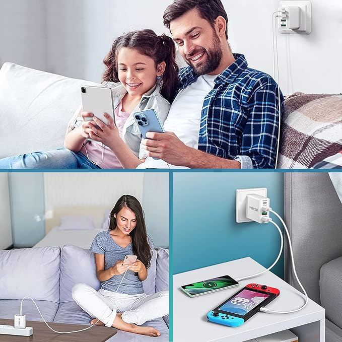 35W USB C Fast Charging Block [4-Pack], 4-Port PD 3.0 + Quick 3.0 Fast Type C Wall Charger Power Adpater Fit for iPhone 16/15/15 Pro/12/13/14 /Pro Max/XS/XR/X, Pad Pro,Samsung Galaxy, Tablet