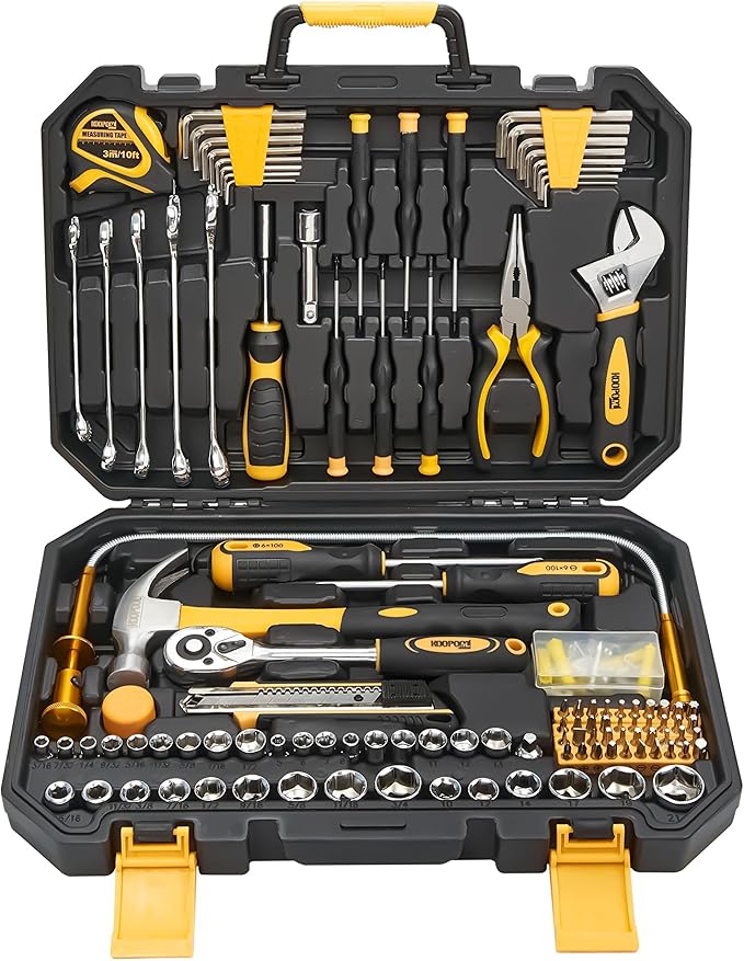159 Piece Tools Kit, Tool Box Set for Mechanic and Car, General Household Tool Kit, Basic Tool Kit for Home Auto Repair, Plastic Toolbox Storage Case