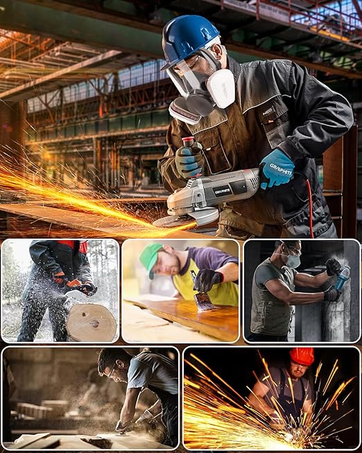 Full Face Respirator Mask - Reusable Organic Vapor Gas Mask with Activated Carbon Filters and Anti-fog Gas Cover Against Dust Fume for Painting, Polishing, Welding, Staining, Cutting