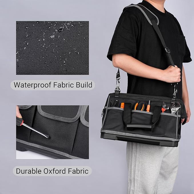 Heavy-Duty Tool Bag with 16 Pockets, 16-Inch Waterproof Tool Organizer with Reinforced Base, Adjustable Shoulder Strap, Ideal for Electricians, Carpenters, DIY Projects, Father's Day Birthday Gift