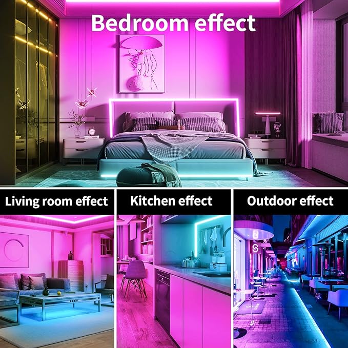 KSIPZE Led Lights for Bedroom 50ft Led Strip Lights with Remote RGB Color Changing Music Sync Bluetooth Smart App Control for Room Bedroom Lighting Flexible Home Décor