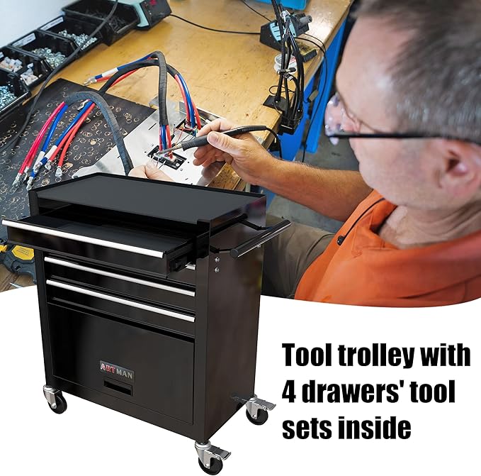 233-Piece Mechanics Tool Set, Household Tool kit with 4-Drawer Heavy Duty Metal Tool Cabinet, Portable Tool Box for Home/Auto Repair - Gift for Men (Black)