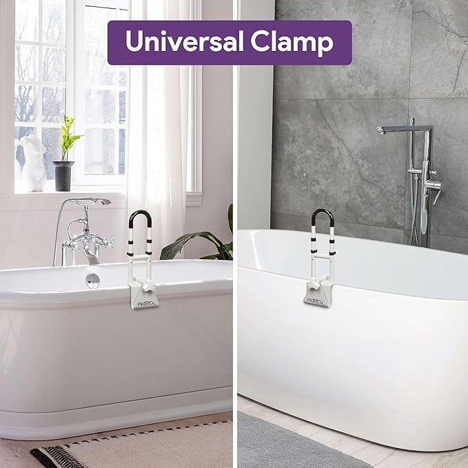 Adjustable Bathtub Grab Bar for Seniors and Fall Risk Patients - Safety Handle Rail for Fall Prevention - Universal Clamp On Bar