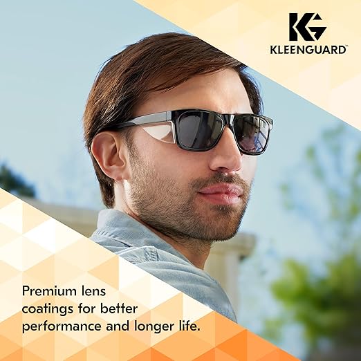 KLEENGUARD™ V30 Maverick™ Safety Glasses (56569), Smoke Lenses with KleenVision™ Anti-Fog coating, Black Frame, Carrying Case, Unisex Sunglasses for Men and Women