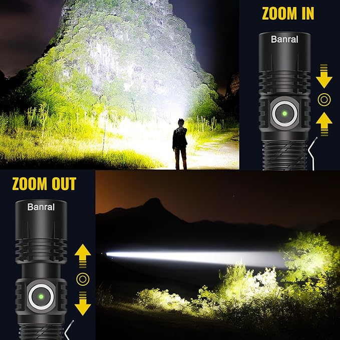 Rechargeable Tactical Flashlights, High Lumens Small Mini USB-C LED Flashlight, Compact EDC Flash Light, 4 Modes&Memory Function, Waterproof Pocket Lights for Home,Camping,Emergency (1, Black)