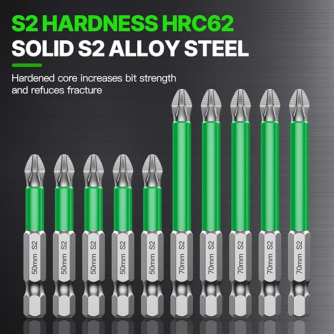 HUHAO 2Pcs High Magnetic Screwdriver Bit Set,S2 Alloy Steel Anti-Slip Drill Bit,1/4 Inch Hex Shank,Phillips Impact Screwdriver Bits Sets Waterproof Impact Batch Head for Electric Hand Tool