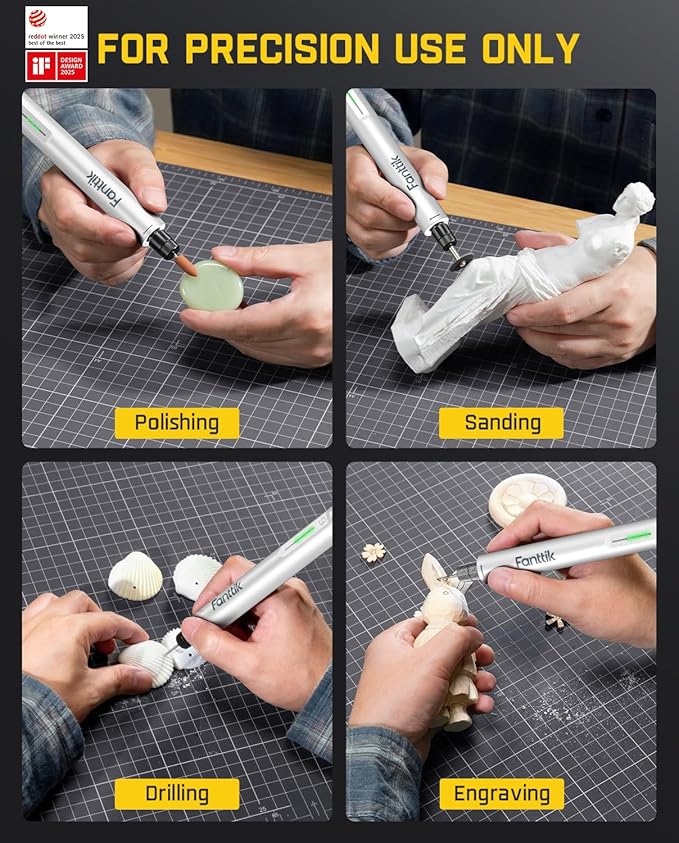 Fanttik F2 Master Mini Cordless Rotary Tool Kit, NeoPulse Motor, 5 Variable Speed, 25000 RPM, Revostor Hub, 35 Accessories, for 3D Printer Sanding, Polishing, Drilling, Carving, DIY Crafts - White