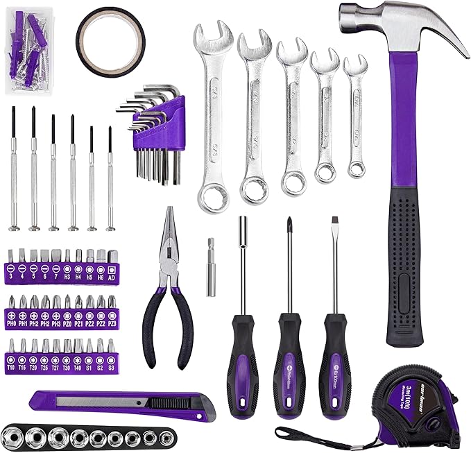 Cartman 148-Piece Automotive and Household Tool Set Perfect for Car Enthusiasts and DIY Home Repairs Purple