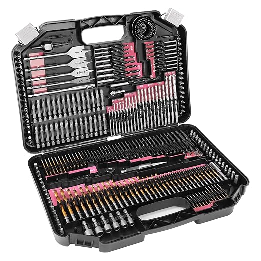 COMOWARE 246 Pcs Drill Bit Set for Cordless Drill, Drill Driver Bit Set for Wood, Metal, Masonry, Cement and Screwdriver Bits Set Combo Kit, Pink Case