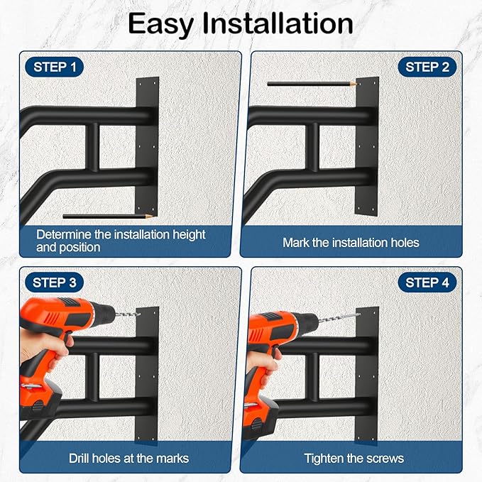 Handrails for Outdoor Steps, Stair Railing Indoor1-3 Step, U-Shaped Stairs Wall Mounted Metal Handrail for Garage, Porch, Yard and Garden - Black