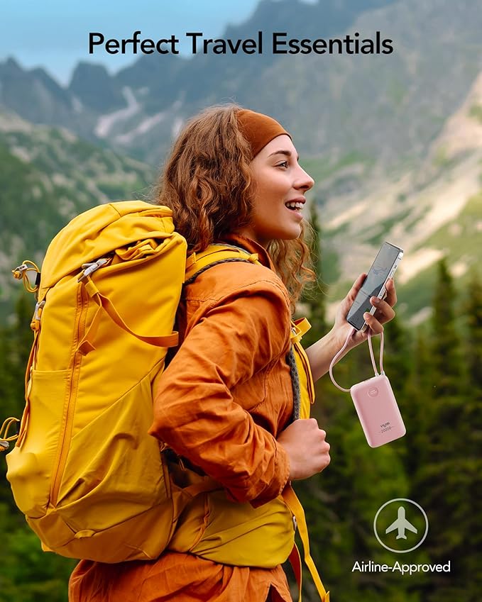 Power Bank 20000mAh 30W Fast Charging Portable Charger with Built-in Cables & LED Display, USB C Battery Pack for iPhone 16/15/14, Samsung, iPad and Android Phones, Ideal for Travel -Light Pink