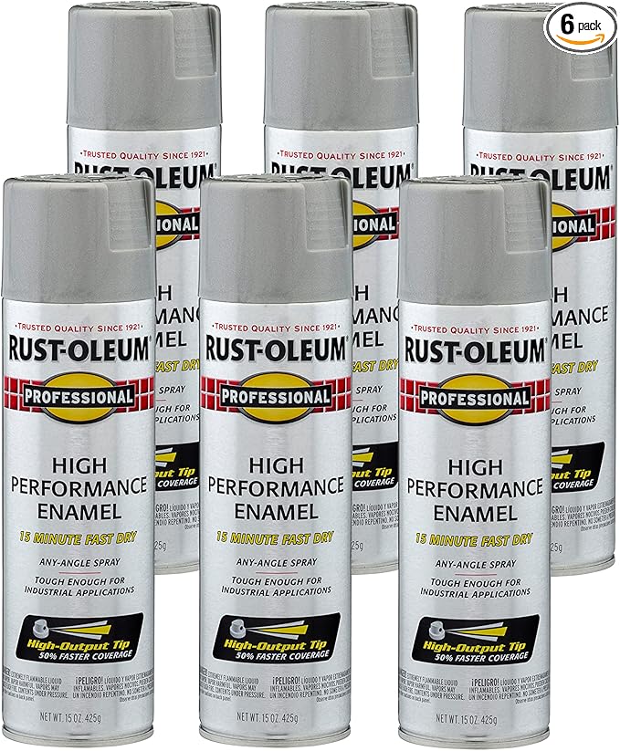 Rust-Oleum 7581838-6PK Professional High Performance Enamel Spray Paint, 15 oz, Gloss Light Machine Gray, 6 Pack