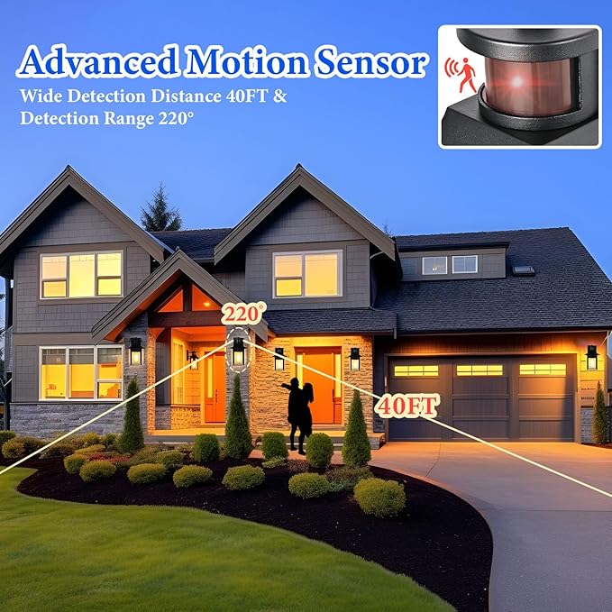 Porch Lights with Motion Sensor - Dusk to Dawn Outdoor Wall Lights, Exterior Motion Lights for House, Patio - 2Pack