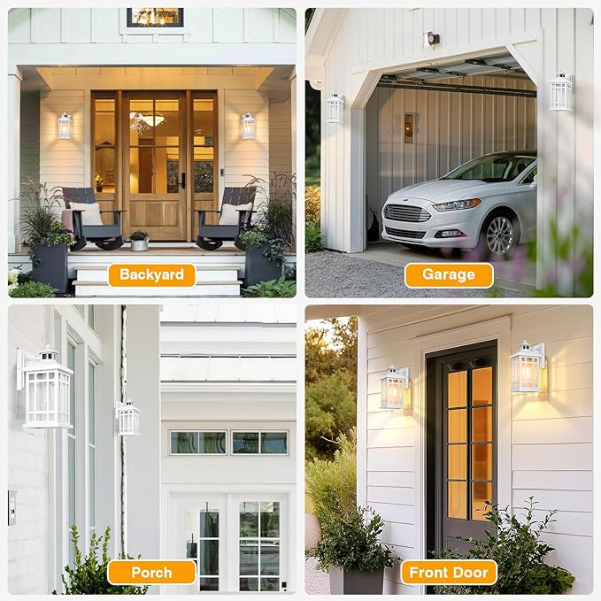 White Dusk to Dawn Outdoor Lighting, Modern Exterior Lighting Fixtures with Motion Sensor 4 Modes, Patio Lights Outside Waterproof for House, Garden, Front Porch, Brightness Distance Adjustable